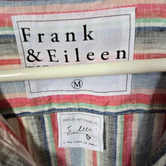 Frank & Eileen Multi Stripe Green White Pink Blue Eileen Linen Shirt Size Medium - Picture 5 of 6